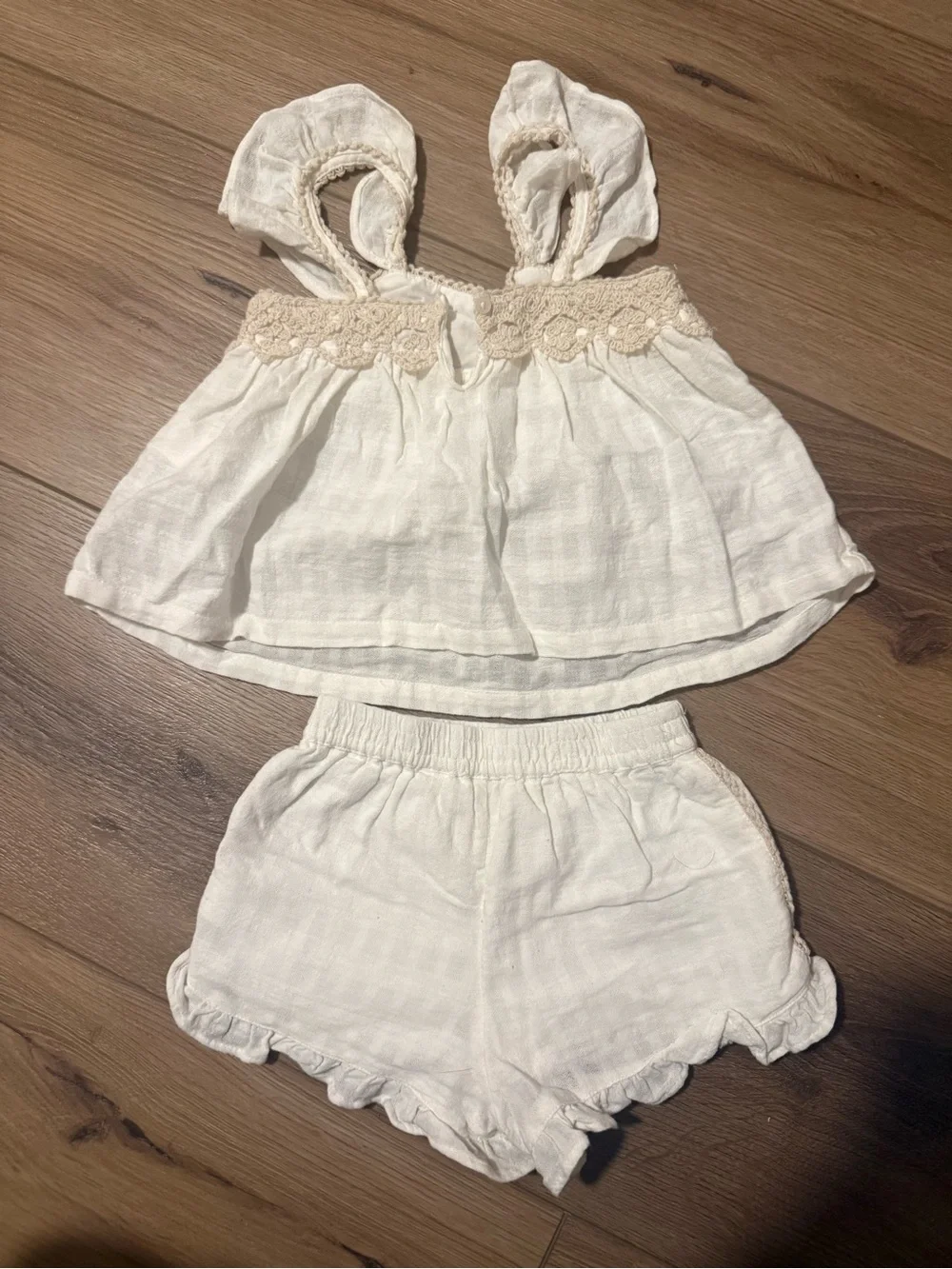 Zara Cream Two-Piece Crochet-Trim Outfit Set